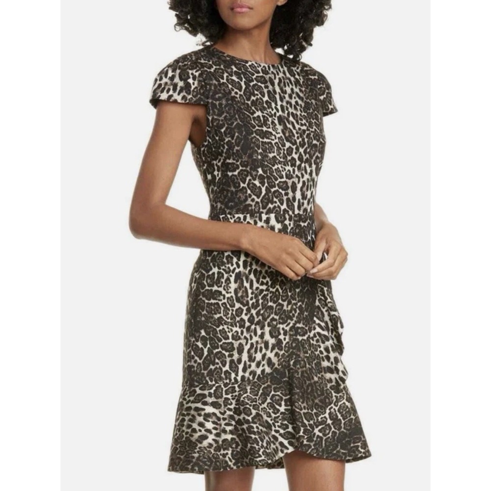 Alice & Olivia KIirby Ruffle Hem Cheetah Cap Sleeve Print Dress Size 10 $395
